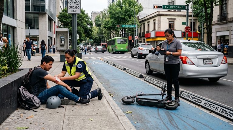 Accidente con scooter eléctrico en una calle urbana de México