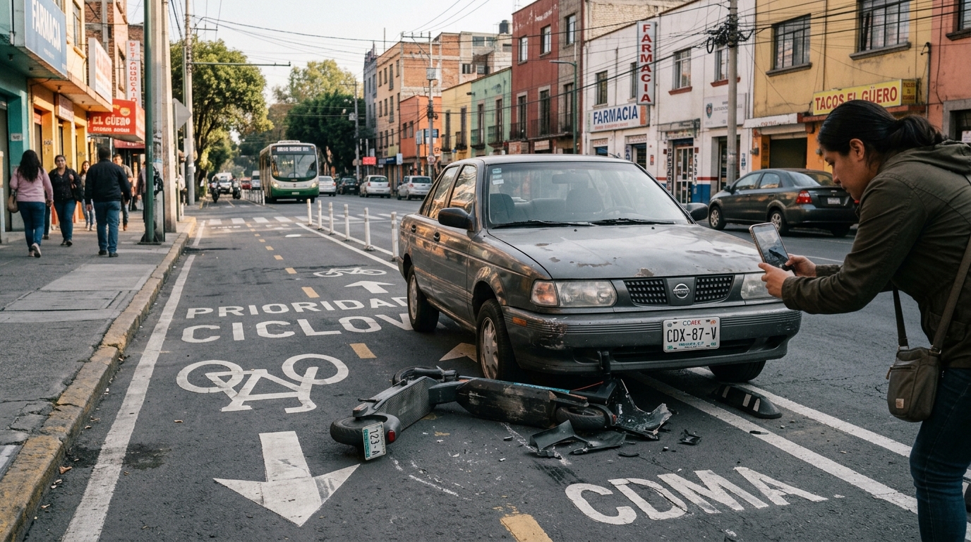 Documentación de la escena después de un accidente con scooter eléctrico