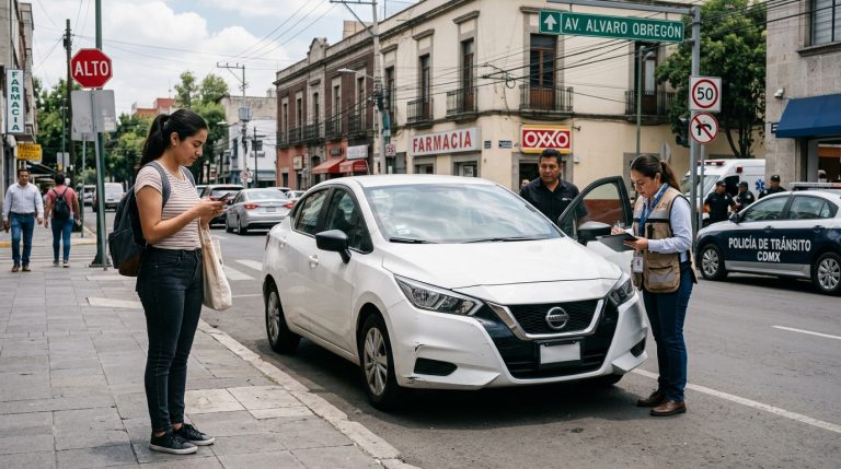 Pasajero reportando un accidente en un taxi de aplicación en México