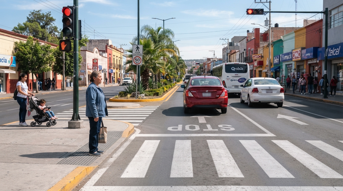 Atropellamiento de peatón en México y seguridad en un cruce peatonal urbano