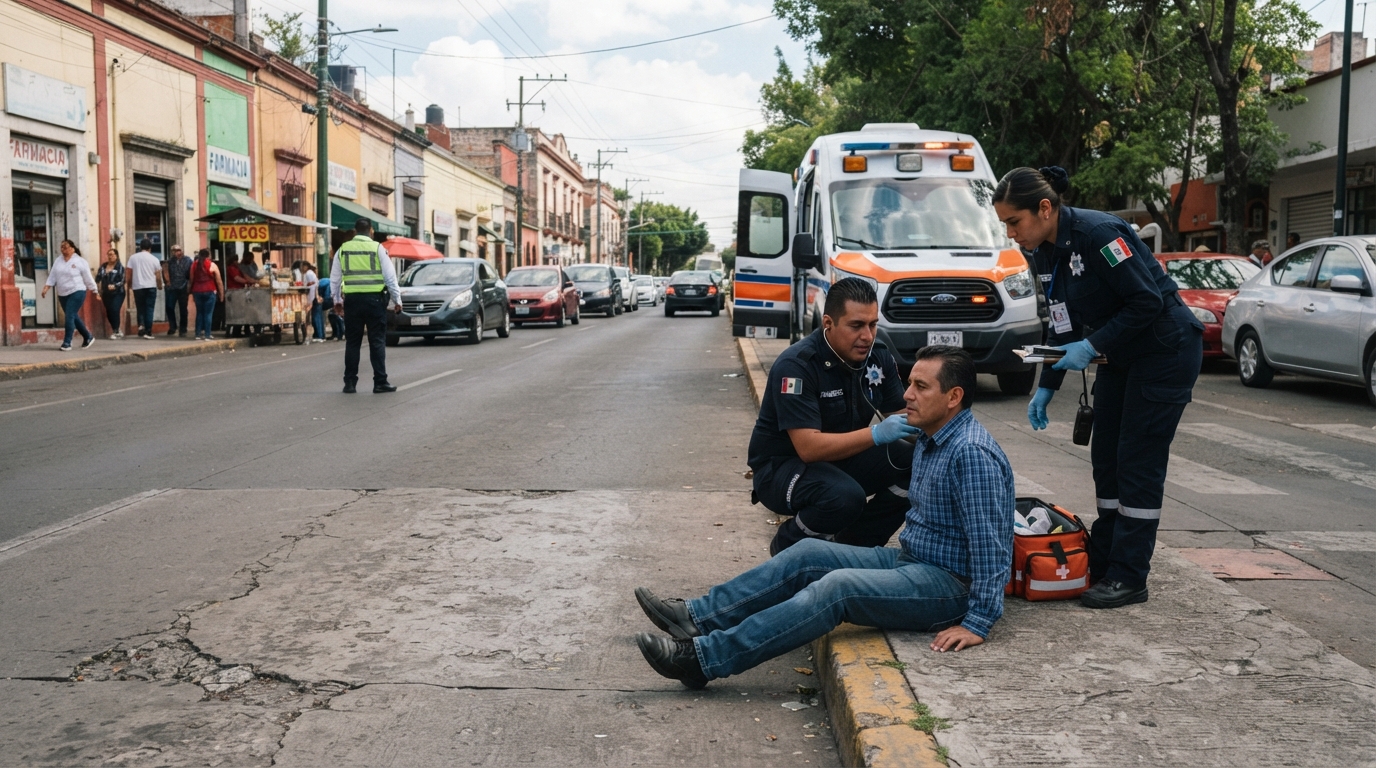 Paramédicos evaluando a una persona después de un atropellamiento en México